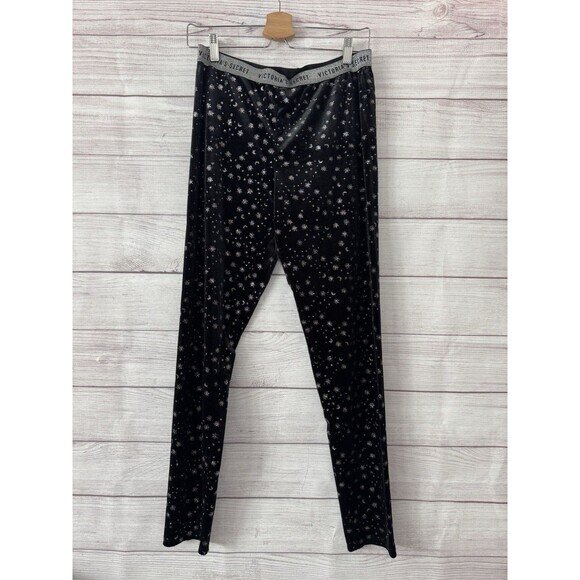 Victoria's Secret Pants - Victoria's Secret Sz L Moon Star Black Silver Velvet Leggings  NWT